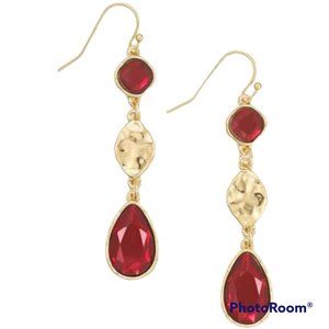 Style & Co  Red /Gold Linear Triple Drop Dangle Earrings